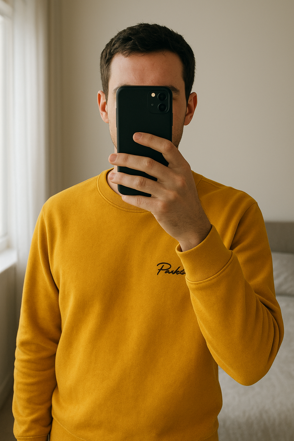 River Island - Jumper - Medium standing straight facing the camera, in a softly lit bedroom setting, with gentle natural light filtering through a window.