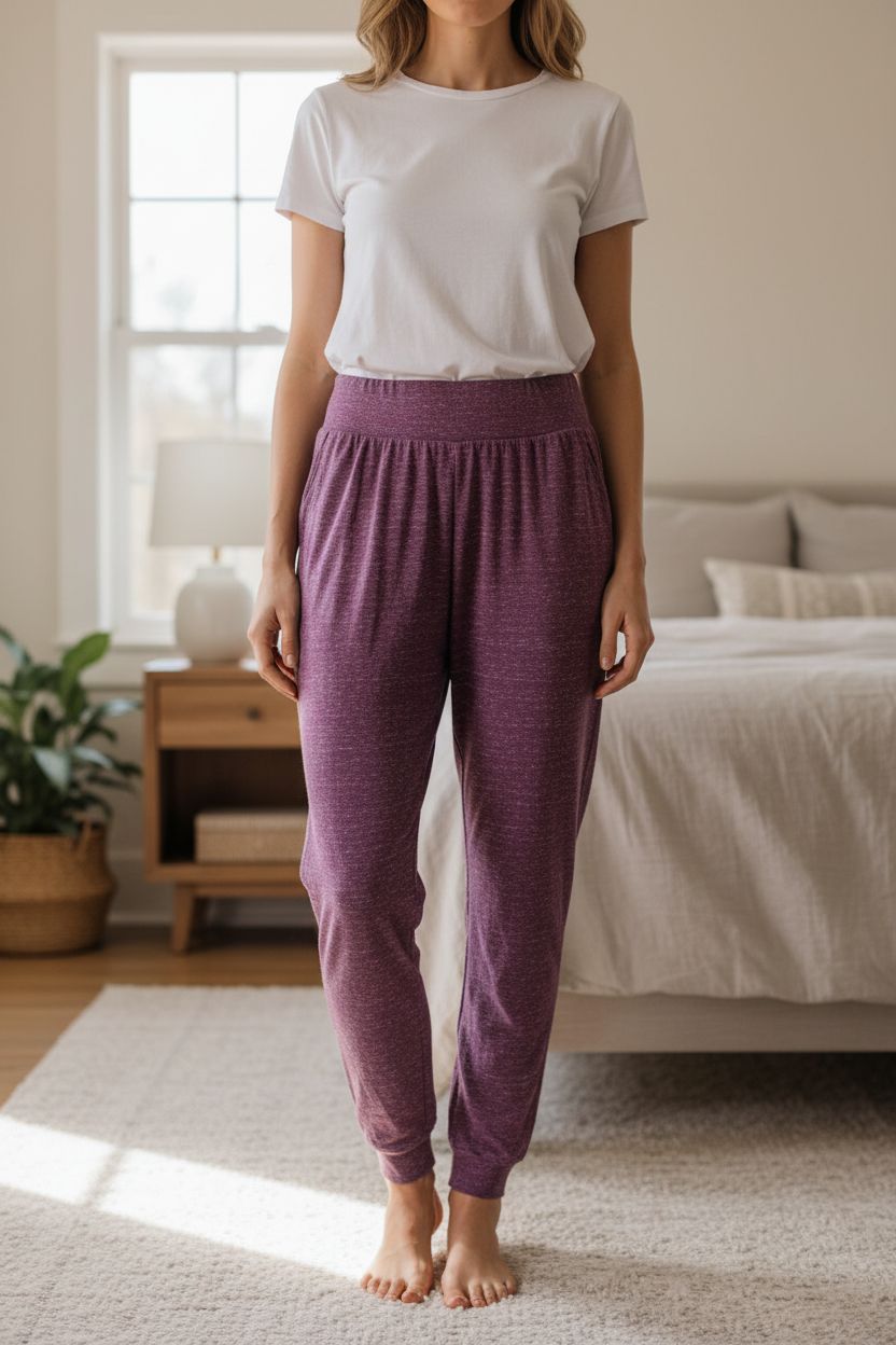 Raffinierter, kurzer Ballonrock meliert weicher Stoff | Gr. S aufrecht stehend, der Kamera zugewandt, in einem sanft beleuchteten Schlafzimmer, mit natürlichem Licht, das durch ein Fenster fällt.