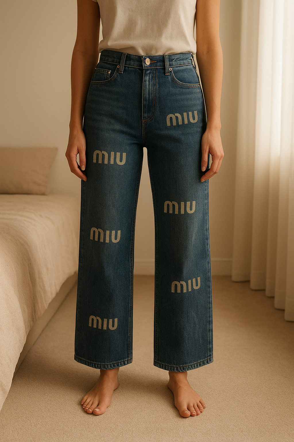 Jean marque debout, face à la caméra, dans une chambre à la lumière douce, avec une lumière naturelle filtrant par la fenêtre.