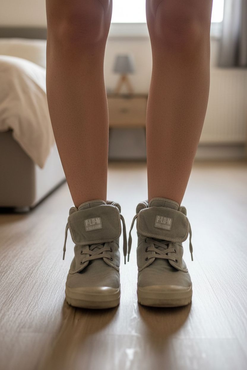 Paladium plate-forme debout, face à la caméra, dans une chambre à la lumière douce, avec une lumière naturelle filtrant par la fenêtre.