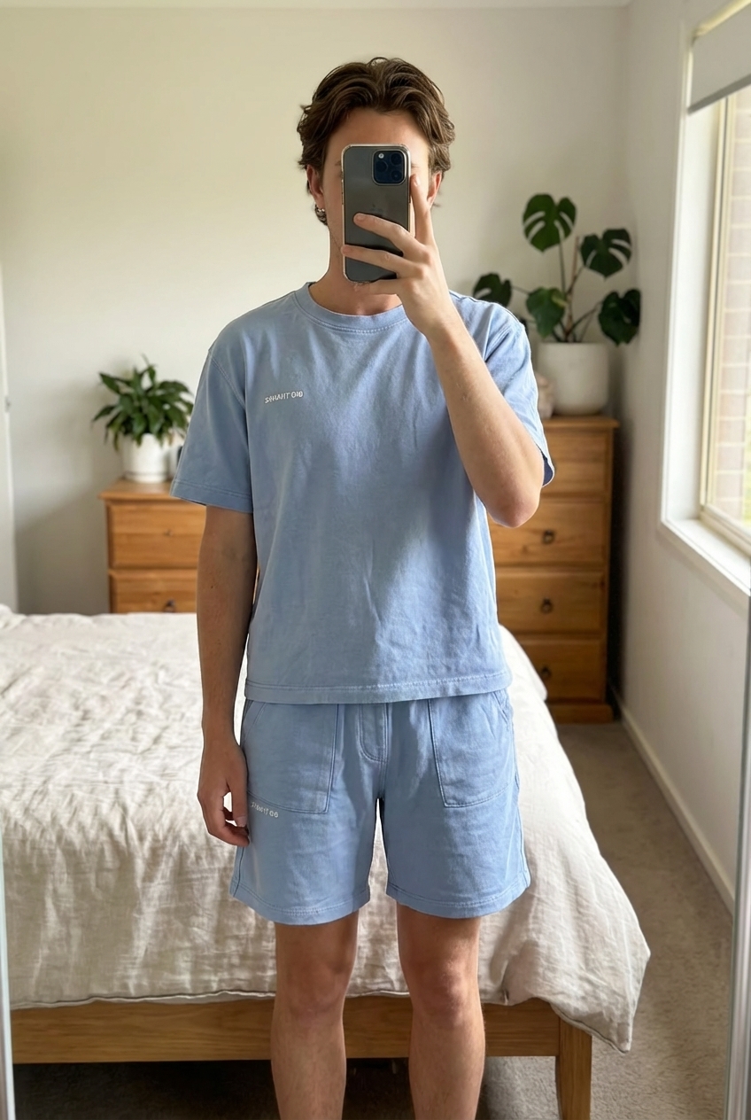 Ensemble Zara - enfant debout, face à la caméra, dans une chambre à la lumière douce, avec une lumière naturelle filtrant par la fenêtre.