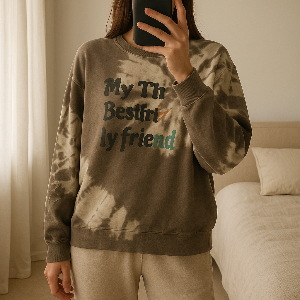 Pulls debout, face à la caméra, dans une chambre à la lumière douce, avec une lumière naturelle filtrant par la fenêtre.