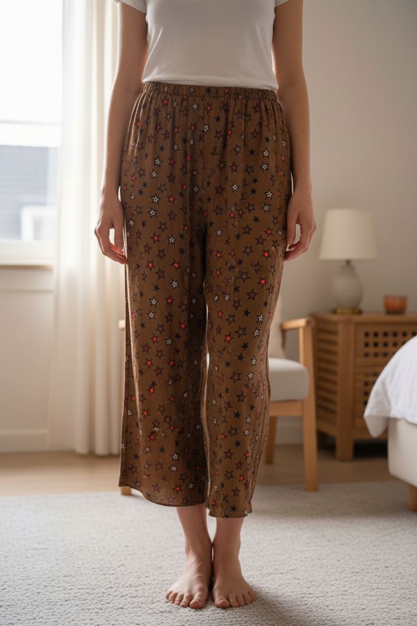 Jupe Scotch and Soda M debout, face à la caméra, dans une chambre à la lumière douce, avec une lumière naturelle filtrant par la fenêtre.