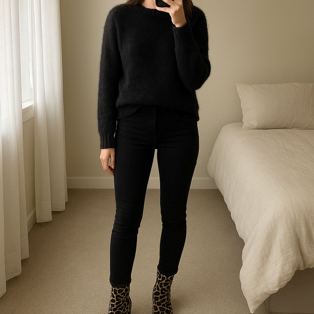 👢 Bottines Sandeus neuves 39 – effet chaussette motif doré géométrique, talon 7,5 cm debout, face à la caméra, dans une chambre à la lumière douce, avec une lumière naturelle filtrant par la fenêtre.