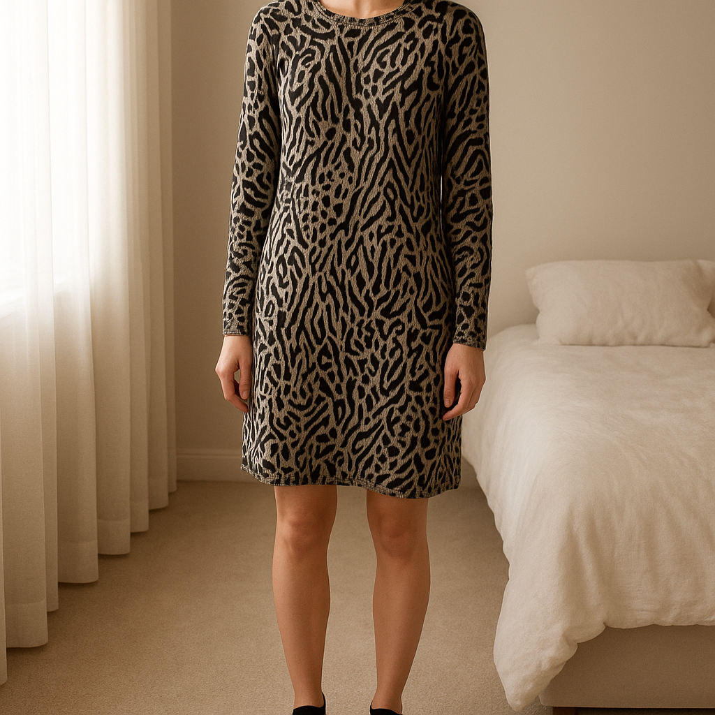 Light jumper from Papaya standing straight facing the camera, in a softly lit bedroom setting, with gentle natural light filtering through a window.